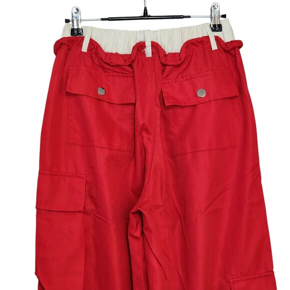 Women's Red Flap Pocket Cargo Pants Wide Leg - Size Medium - Picture 8 of 9